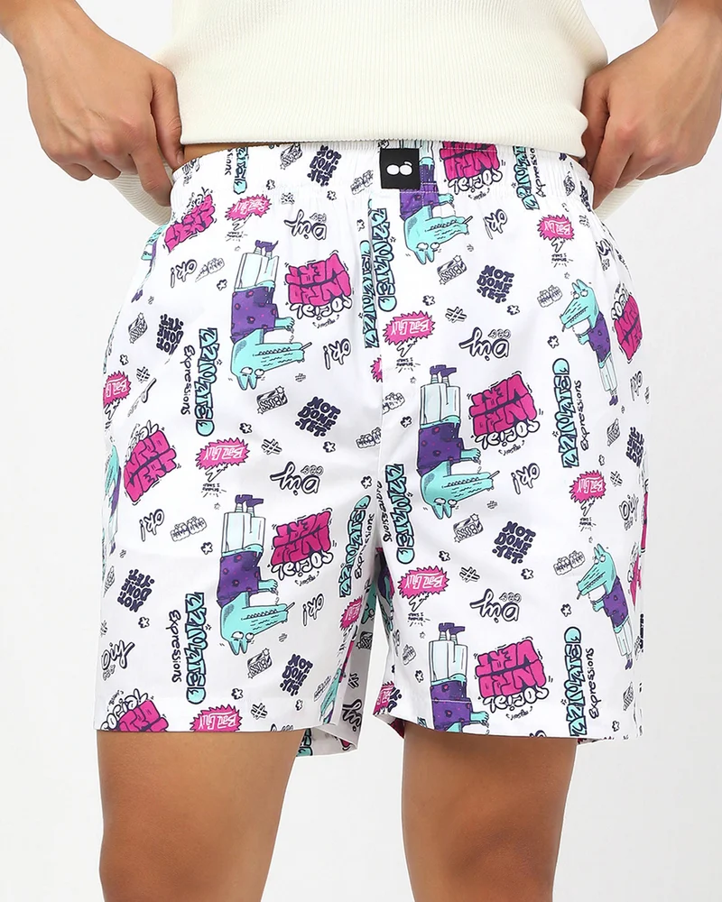 بيواكوف بوكسرات رجالي بطبعة بيضاء شاملة